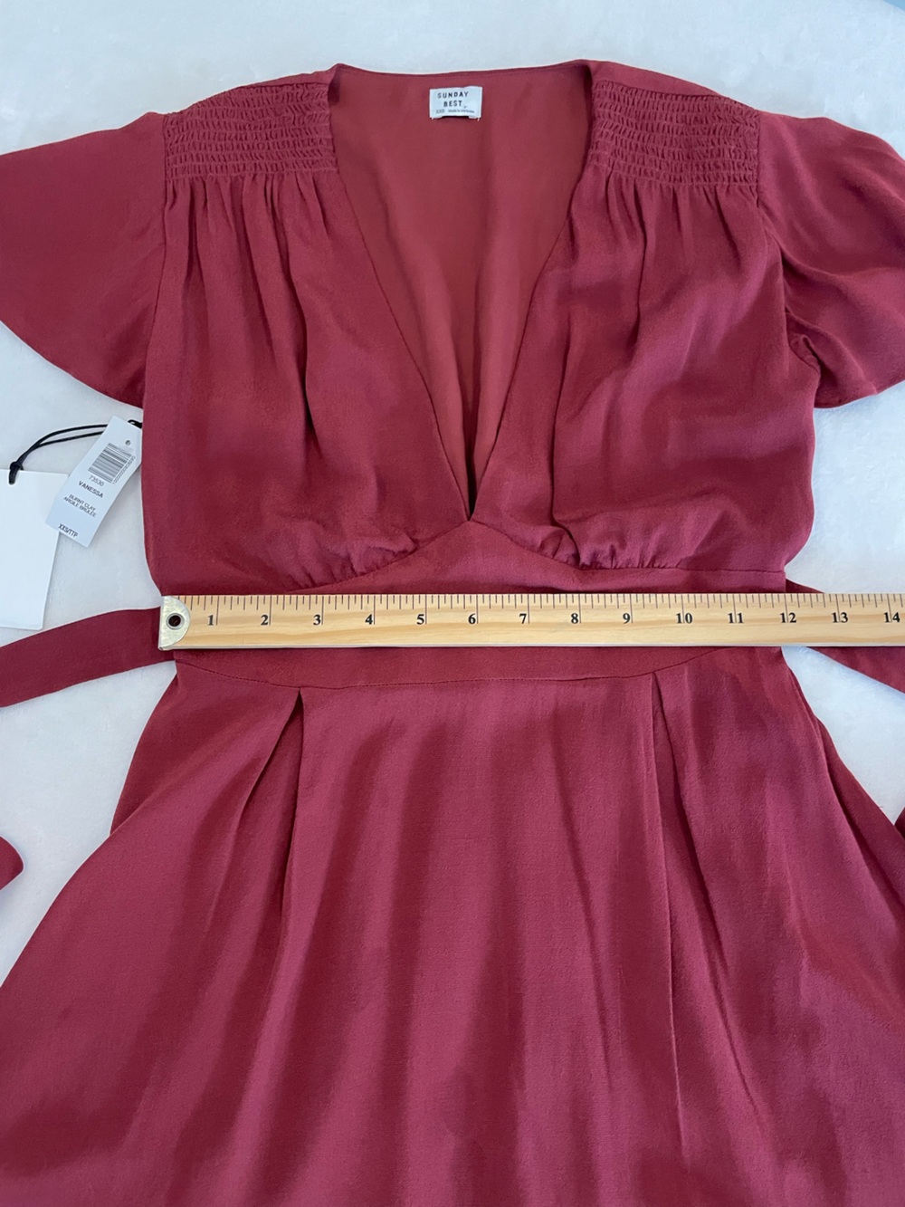NWT Aritzia Sunday Best Vanessa Dress Burnt Clay XXS Flutter Sleeve Mini - Picture 15 of 17